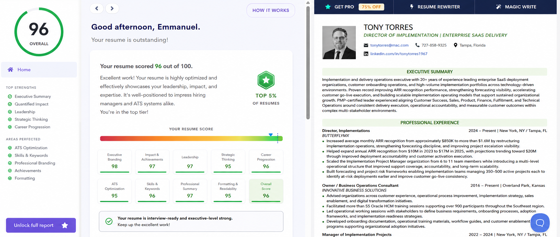 High scoring executive resume example